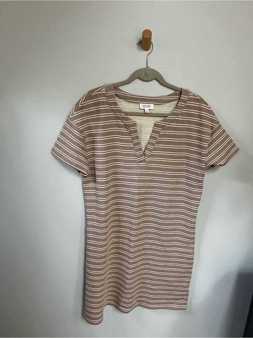 Stripe Knit Short Sleeve Dress in Taupe